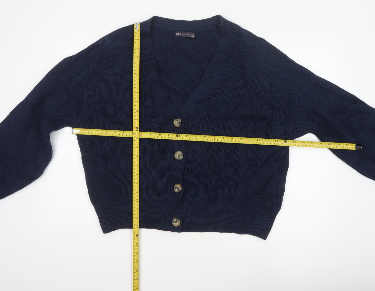 Marks and Spencer Women Blue XL Cable Knit V-Neck Cardigan
