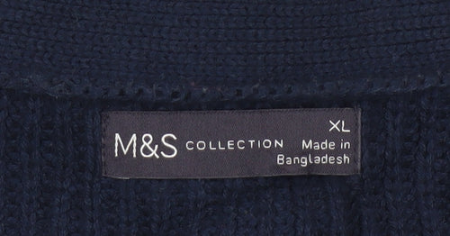 Marks and Spencer Women Blue XL Cable Knit V-Neck Cardigan