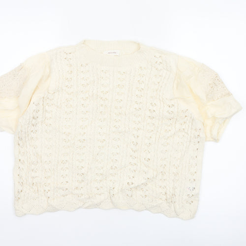 Per Una Women’s Ivory UK 14 Crochet Knit Ruffle Sleeve Blouse