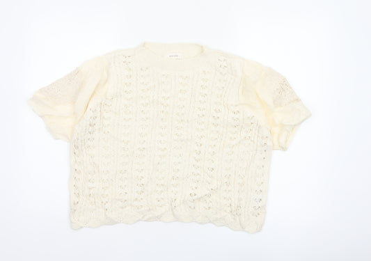 Per Una Women’s Ivory UK 14 Crochet Knit Ruffle Sleeve Blouse