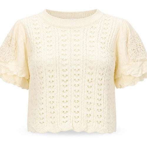 Per Una Women’s Ivory UK 14 Crochet Knit Ruffle Sleeve Blouse
