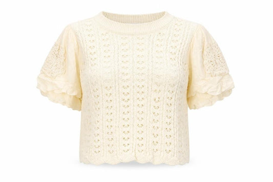 Per Una Women’s Ivory UK 14 Crochet Knit Ruffle Sleeve Blouse
