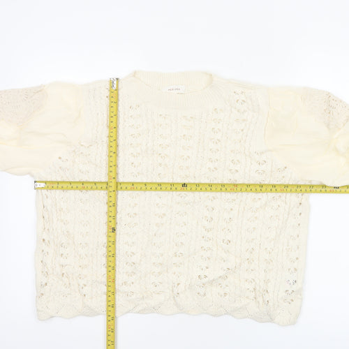 Per Una Women’s Ivory UK 14 Crochet Knit Ruffle Sleeve Blouse