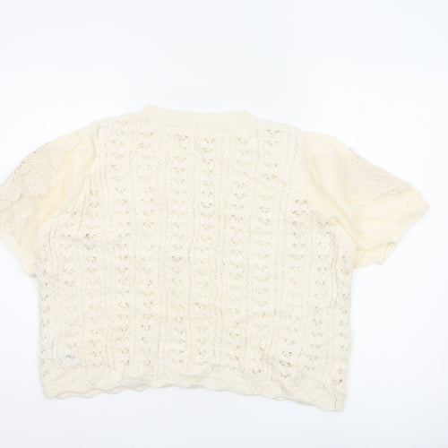 Per Una Women’s Ivory UK 14 Crochet Knit Ruffle Sleeve Blouse