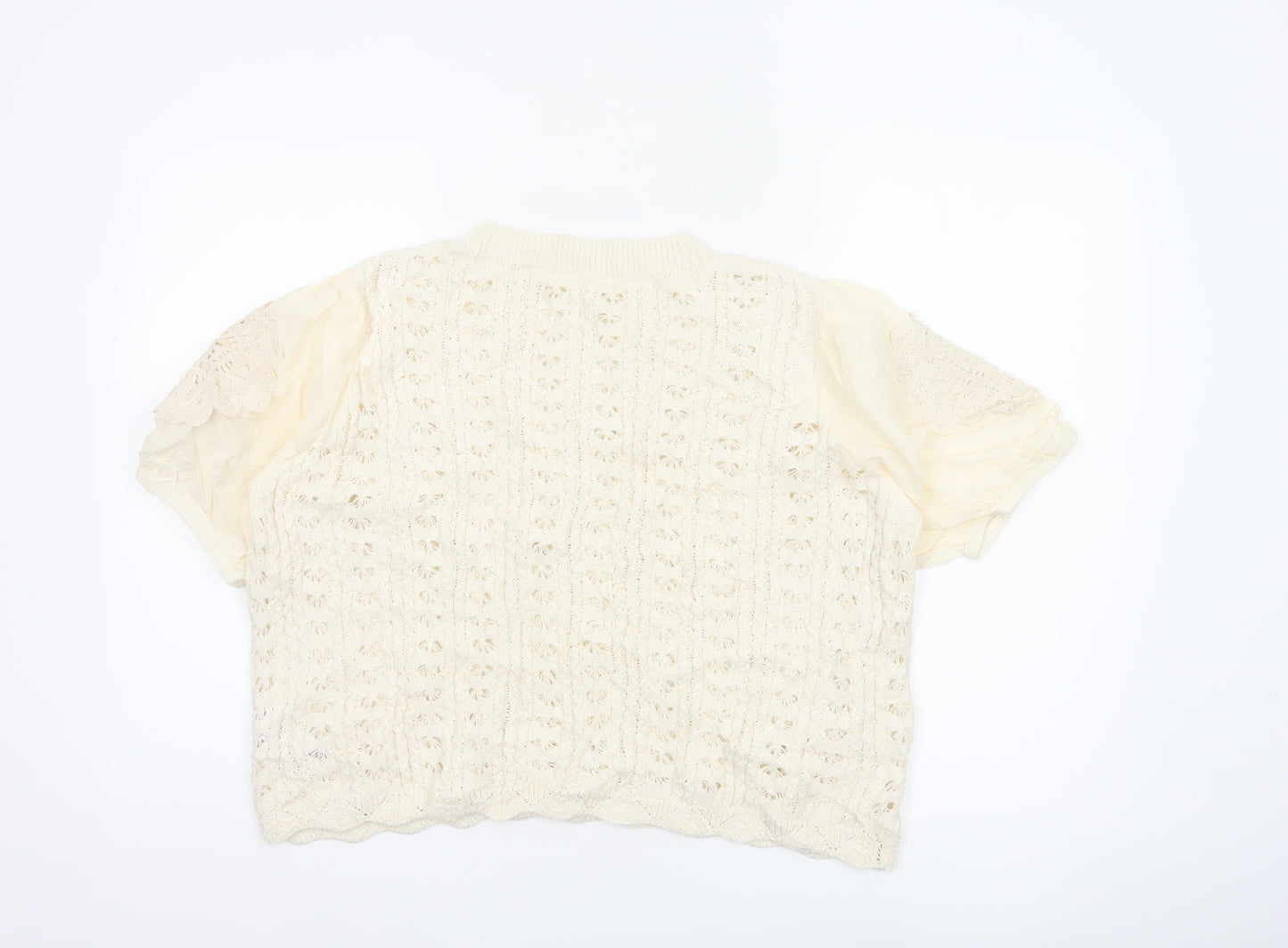 Per Una Women’s Ivory UK 14 Crochet Knit Ruffle Sleeve Blouse
