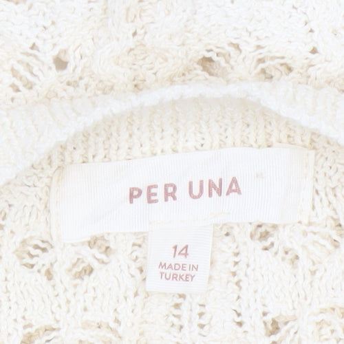 Per Una Women’s Ivory UK 14 Crochet Knit Ruffle Sleeve Blouse