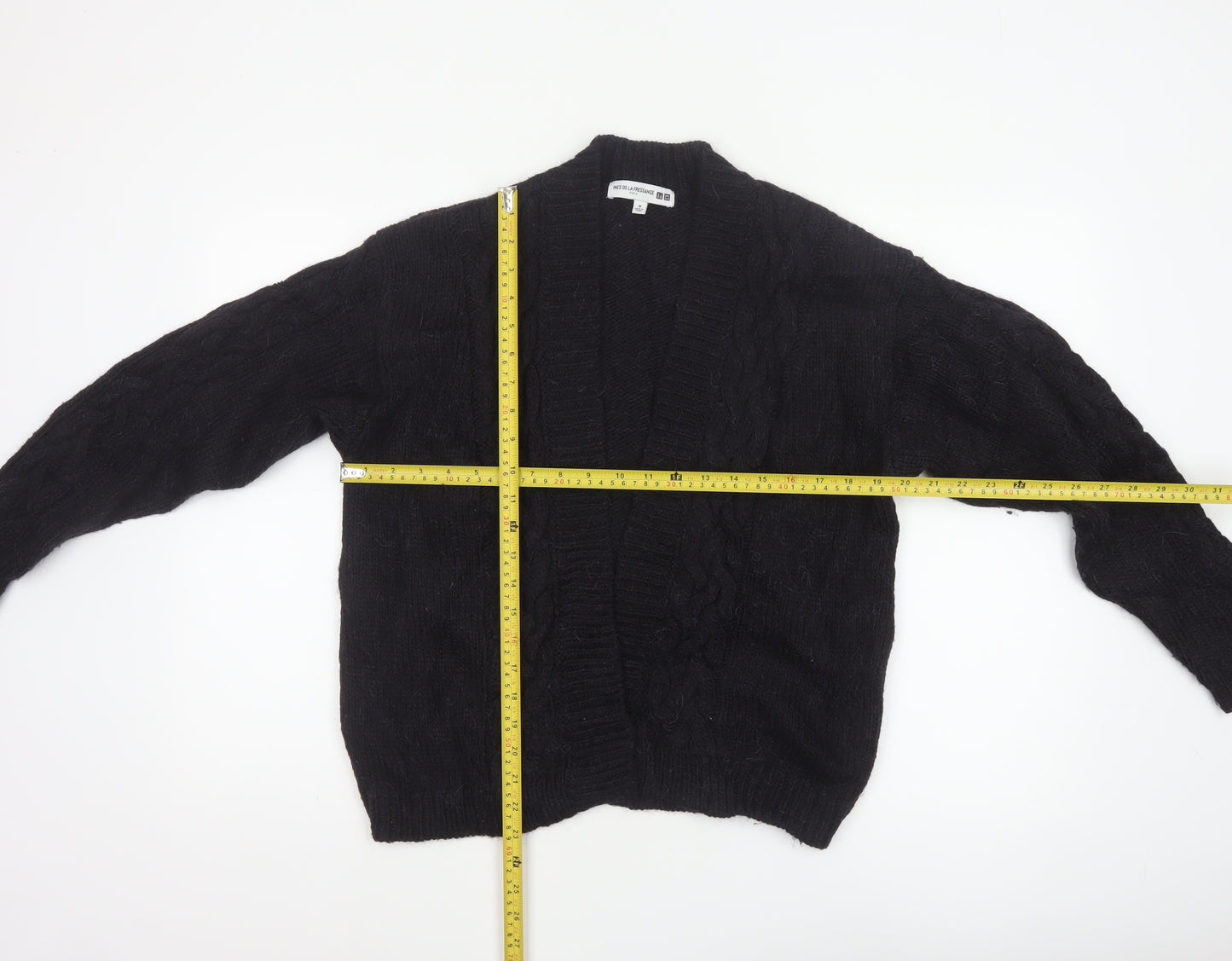 Ines de la Fressange Uniqlo Women Black M Open Cable Knit Cardigan