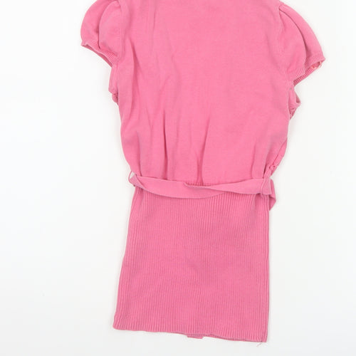 Jane Norman Women Pink Size 10 Cotton Knit Wrap Tie Puff Sleeve Blouse