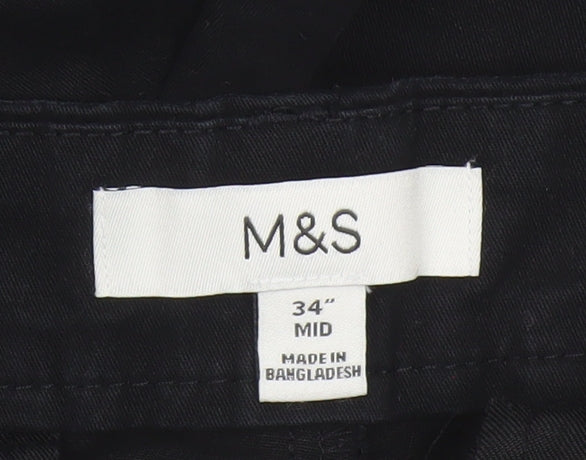 Marks & Spencer Men's Black 34in Mid Chino Shorts Cotton Stretch