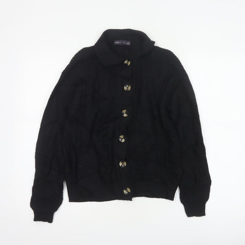 Marks & Spencer Women Black S Cable Knit Collared Button Cardigan
