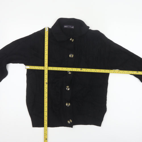 Marks & Spencer Women Black S Cable Knit Collared Button Cardigan