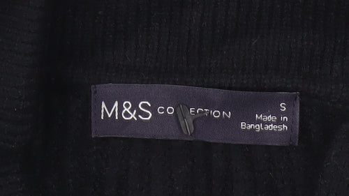 Marks & Spencer Women Black S Cable Knit Collared Button Cardigan