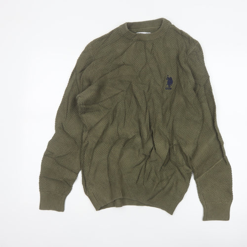 U.S. Polo Assn. Men’s Green M Cable Knit Logo Crew Neck Jumper