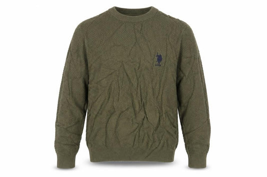 U.S. Polo Assn. Men’s Green M Cable Knit Logo Crew Neck Jumper