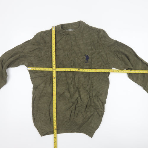 U.S. Polo Assn. Men’s Green M Cable Knit Logo Crew Neck Jumper