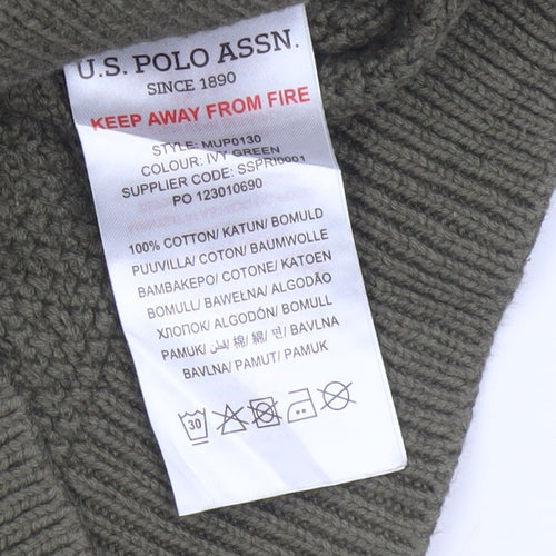 U.S. Polo Assn. Men’s Green M Cable Knit Logo Crew Neck Jumper