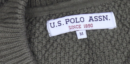 U.S. Polo Assn. Men’s Green M Cable Knit Logo Crew Neck Jumper