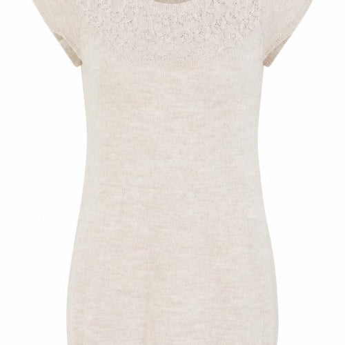 Topshop Women Beige UK 8 Tunic Jumper Short Sleeve Open-Knit