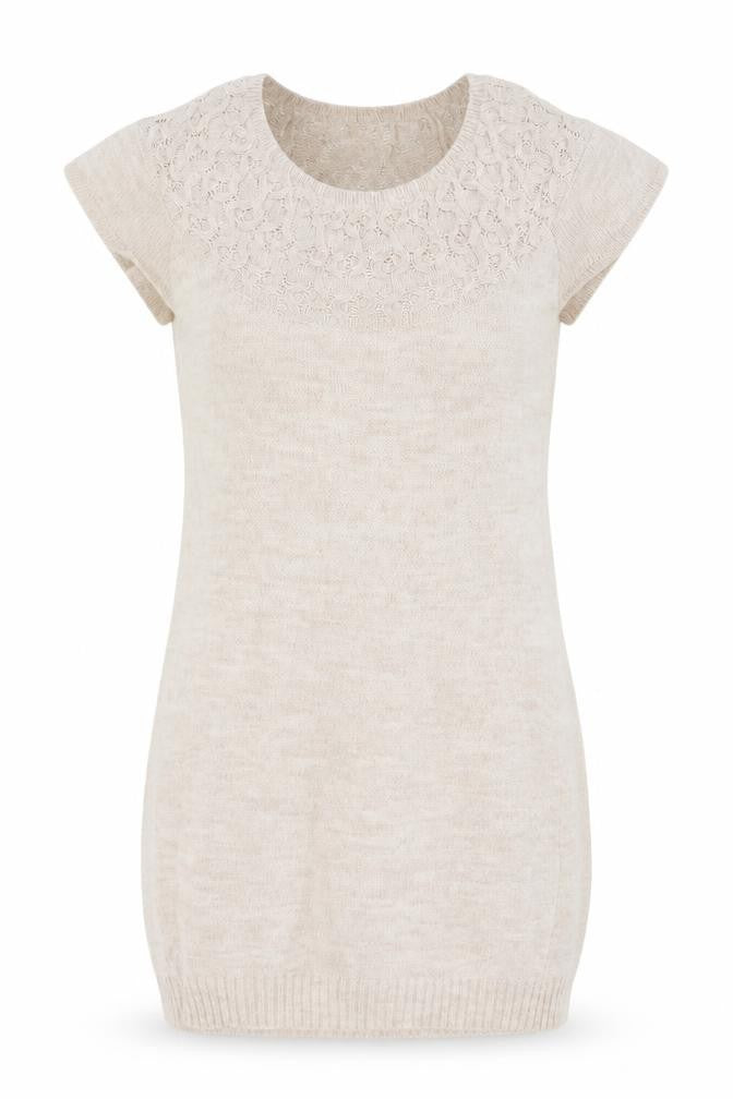 Topshop Women Beige UK 8 Tunic Jumper Short Sleeve Open-Knit