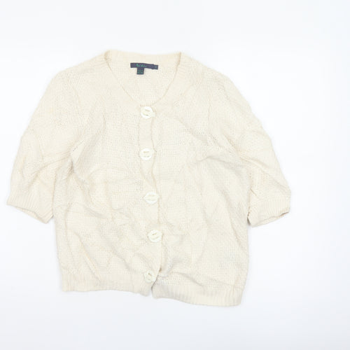 Boden Women Ivory Cotton V-Neck Button Cardigan Size 12 3/4 Sleeve
