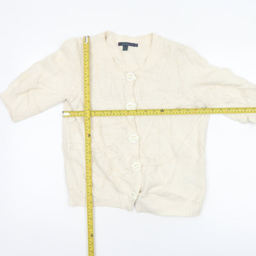 Boden Women Ivory Cotton V-Neck Button Cardigan Size 12 3/4 Sleeve