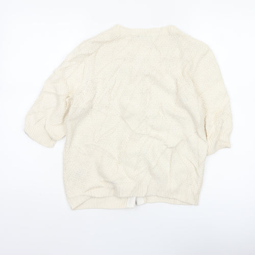Boden Women Ivory Cotton V-Neck Button Cardigan Size 12 3/4 Sleeve