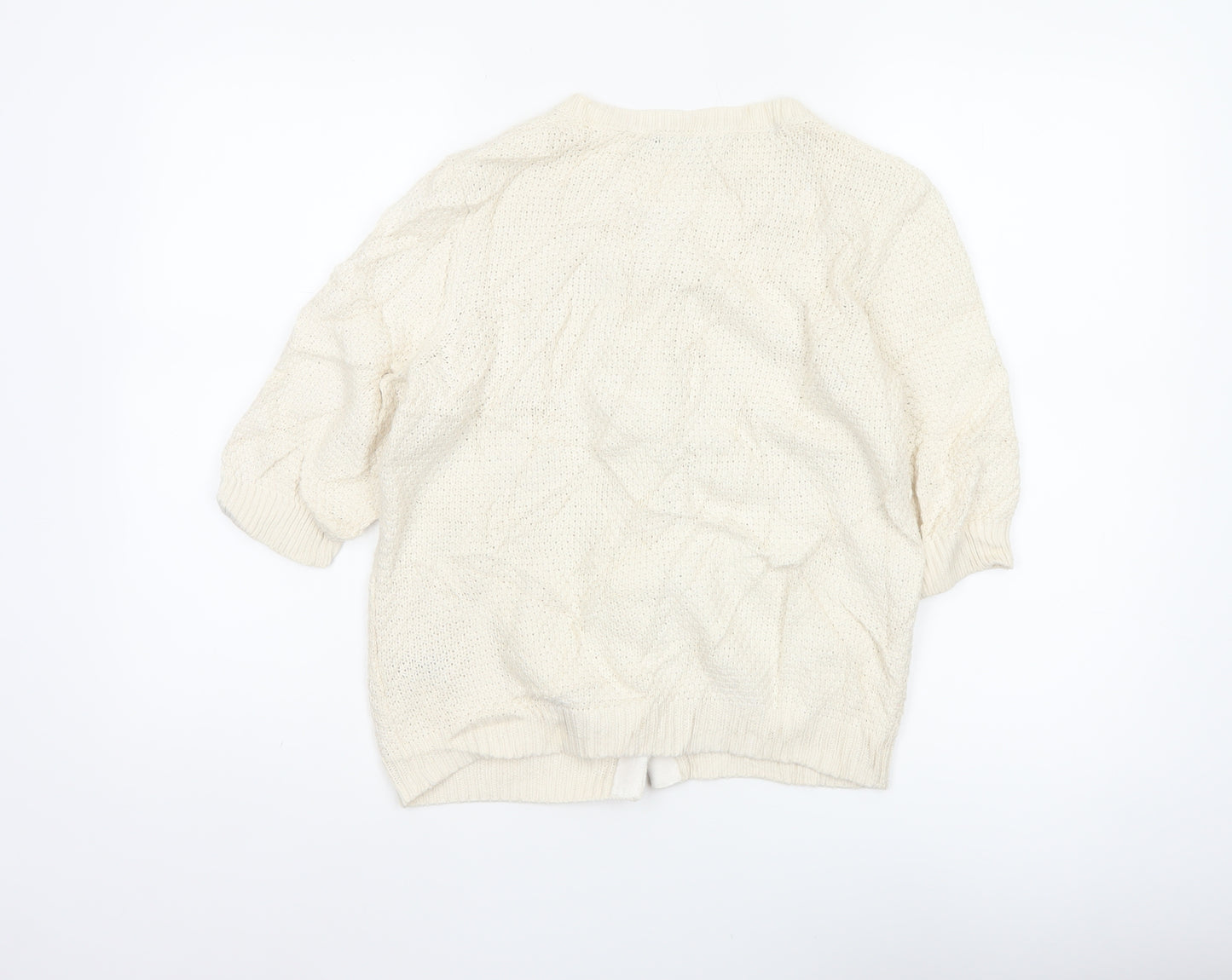 Boden Women Ivory Cotton V-Neck Button Cardigan Size 12 3/4 Sleeve