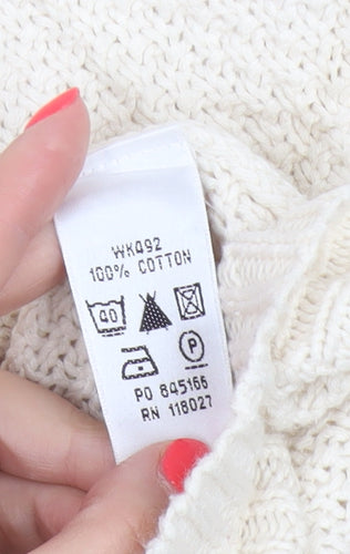 Boden Women Ivory Cotton V-Neck Button Cardigan Size 12 3/4 Sleeve
