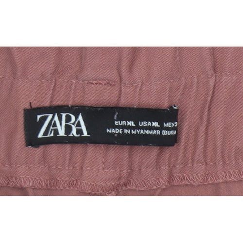 Zara Women’s Pink XL Paperbag Tapered Trousers Elastic Waist