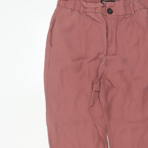 Zara Women’s Pink XL Paperbag Tapered Trousers Elastic Waist