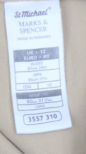 St Michael Marks & Spencer Women Beige Size 12 Long Tailored Trousers