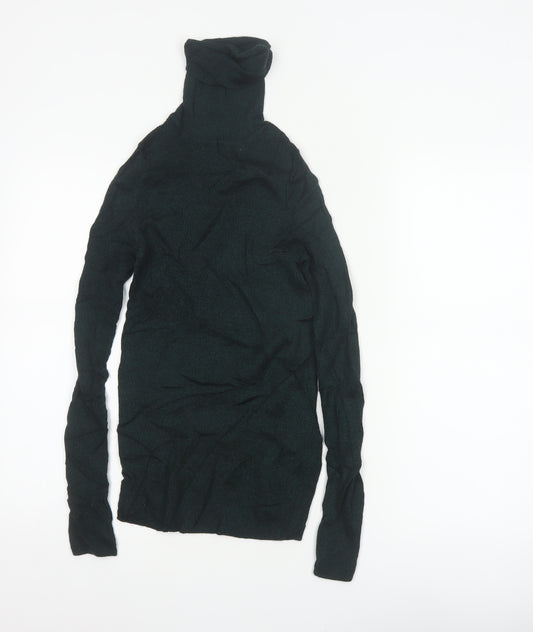 Uniqlo Women Black XS 100% Wool Roll Neck Slim Knit Jumper