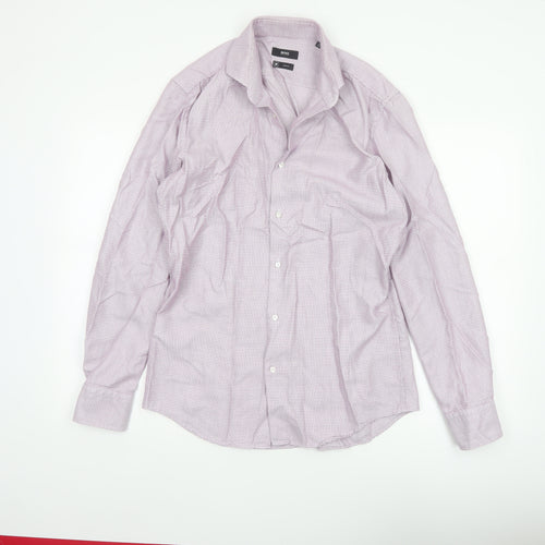 Hugo Boss Men's Pink 15.5 Slim Fit Geometric Cotton Button-Up Shirt
