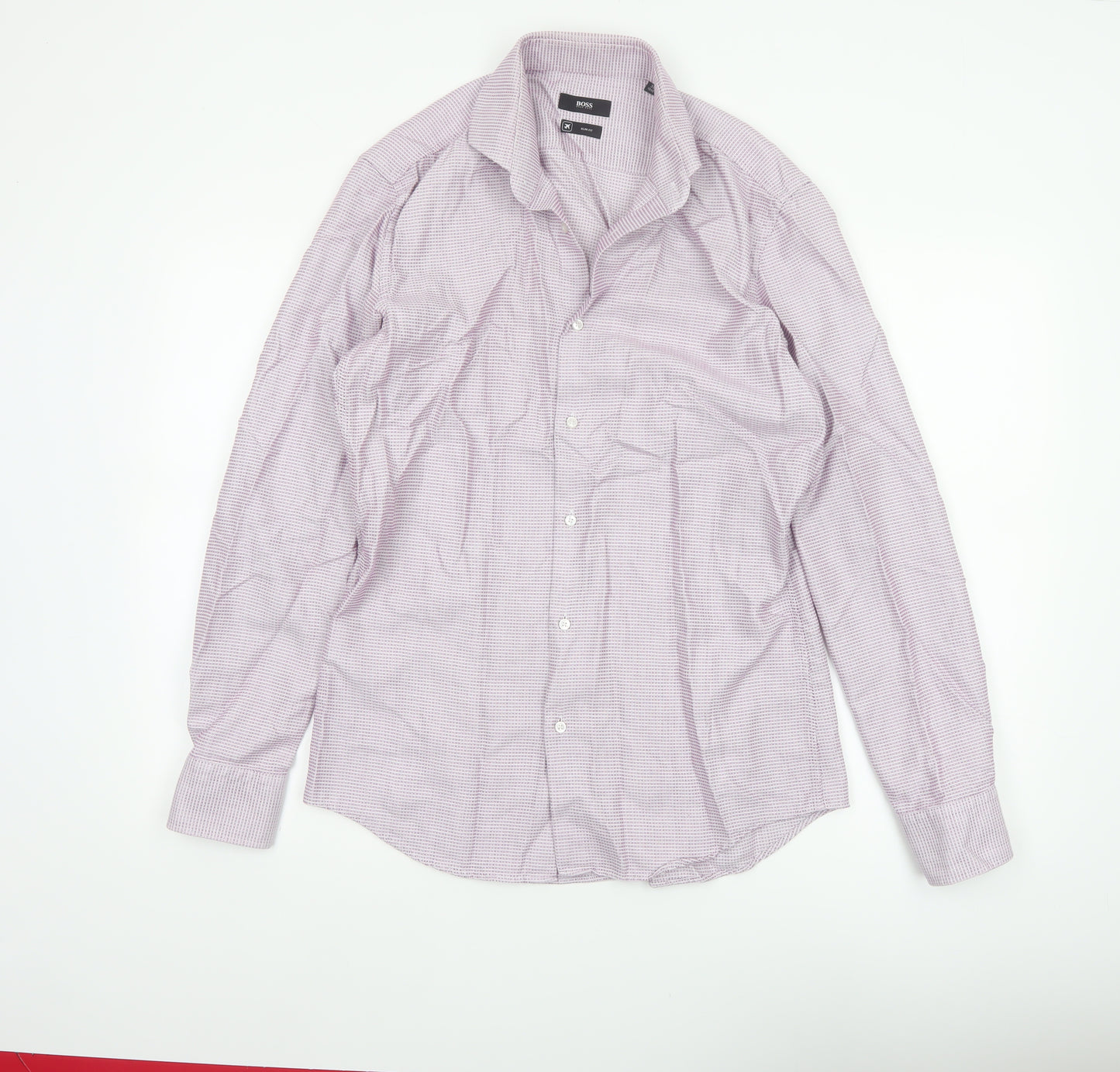 Hugo Boss Men's Pink 15.5 Slim Fit Geometric Cotton Button-Up Shirt
