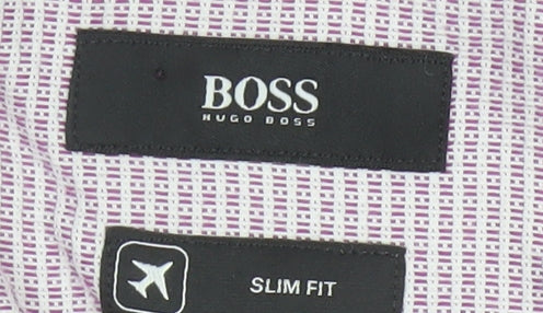 Hugo Boss Men's Pink 15.5 Slim Fit Geometric Cotton Button-Up Shirt