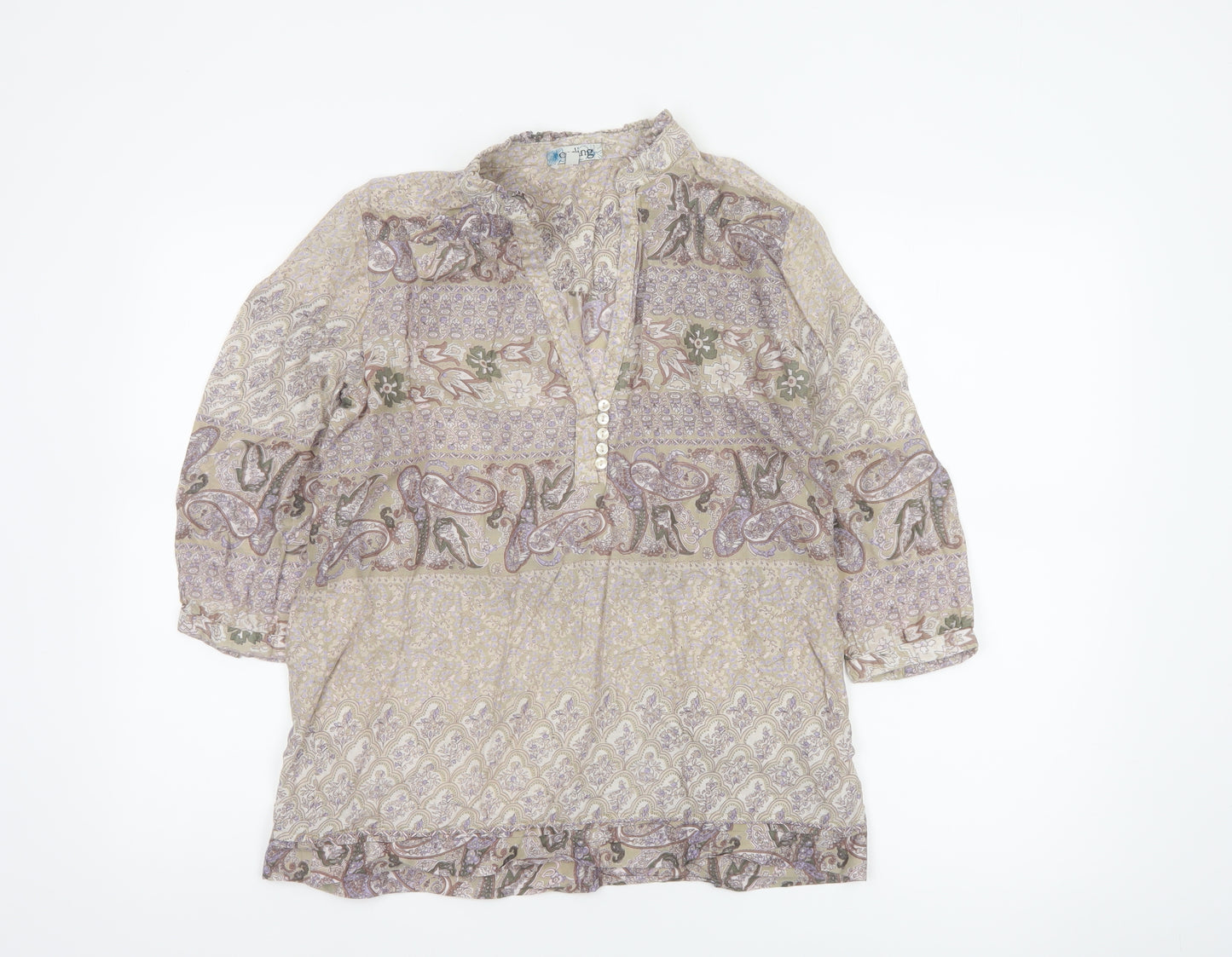 Carking Women’s Multicoloured Paisley Cotton Tunic Blouse UK 8 Boho