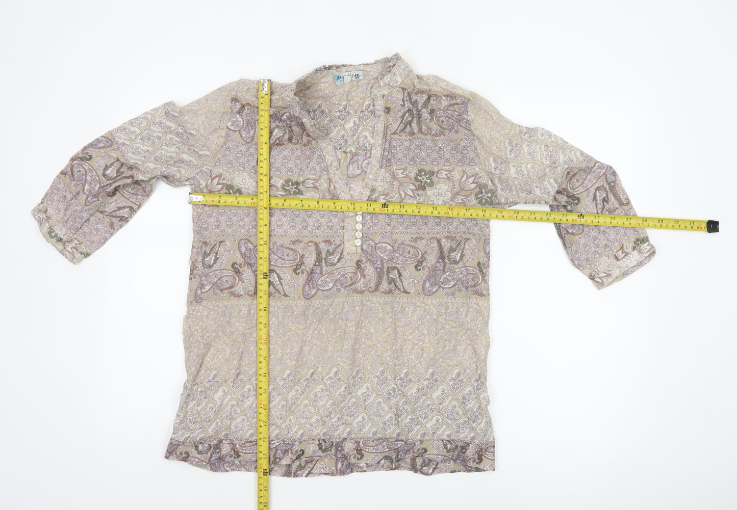 Carking Women’s Multicoloured Paisley Cotton Tunic Blouse UK 8 Boho