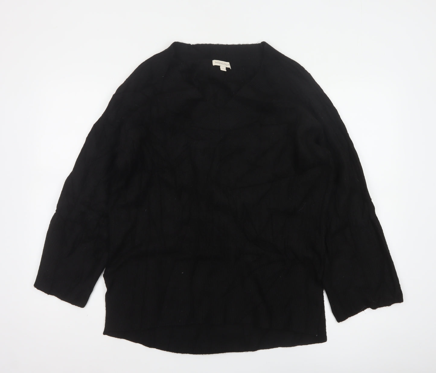 Monsoon Women Black S V-Neck Relaxed Knit Pullover Jumper