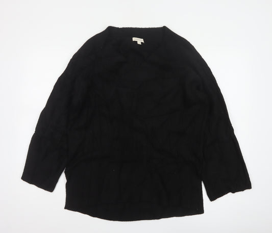 Monsoon Women Black S V-Neck Relaxed Knit Pullover Jumper