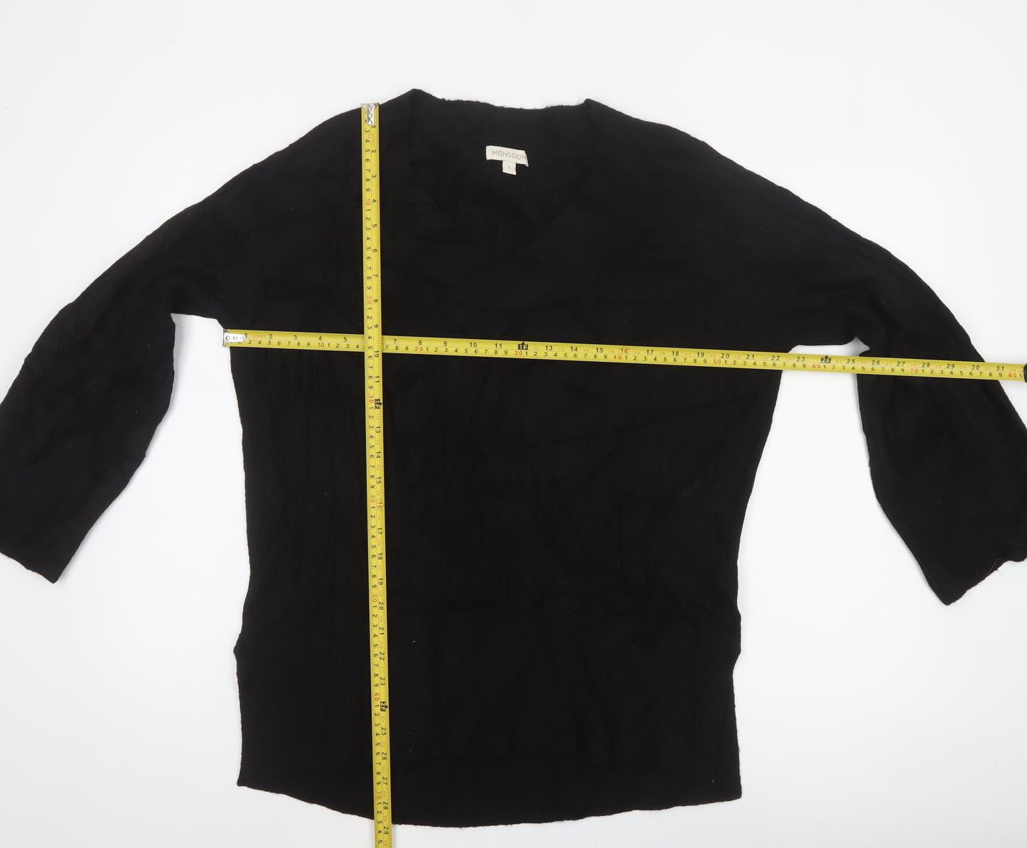 Monsoon Women Black S V-Neck Relaxed Knit Pullover Jumper