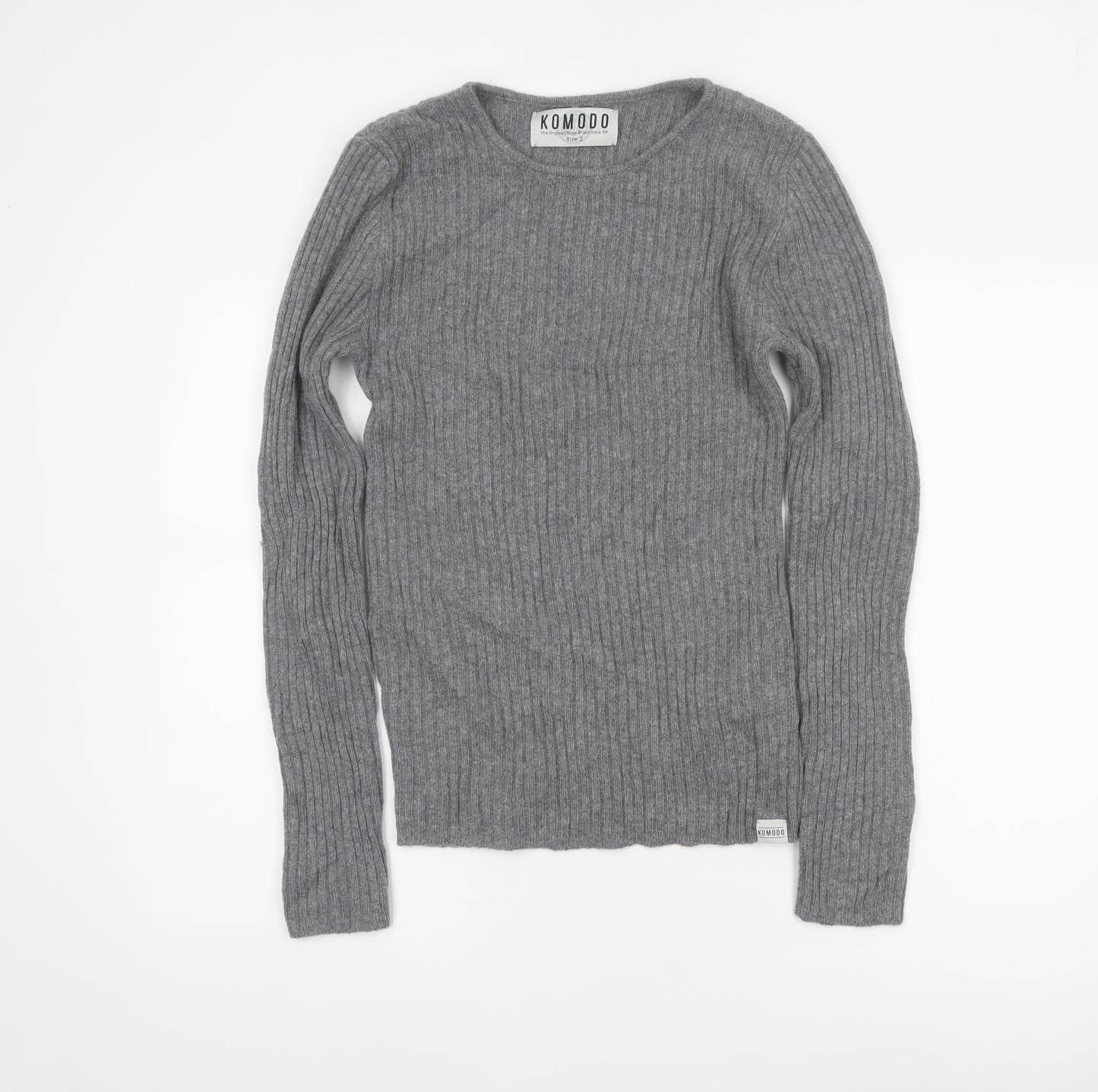 Komodo Women Grey Size 2 100% Cashmere Rib Knit Pullover Jumper