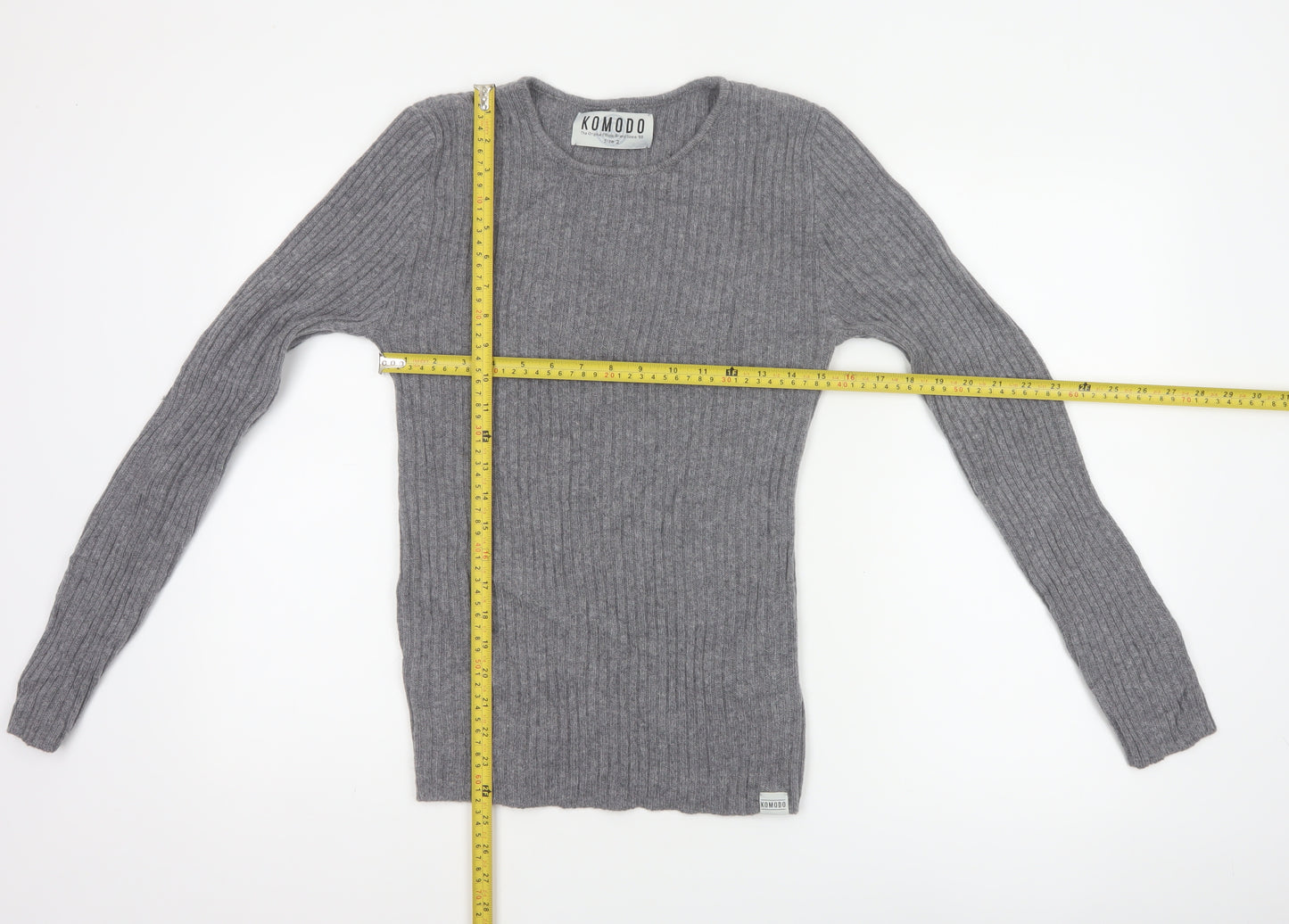 Komodo Women Grey Size 2 100% Cashmere Rib Knit Pullover Jumper