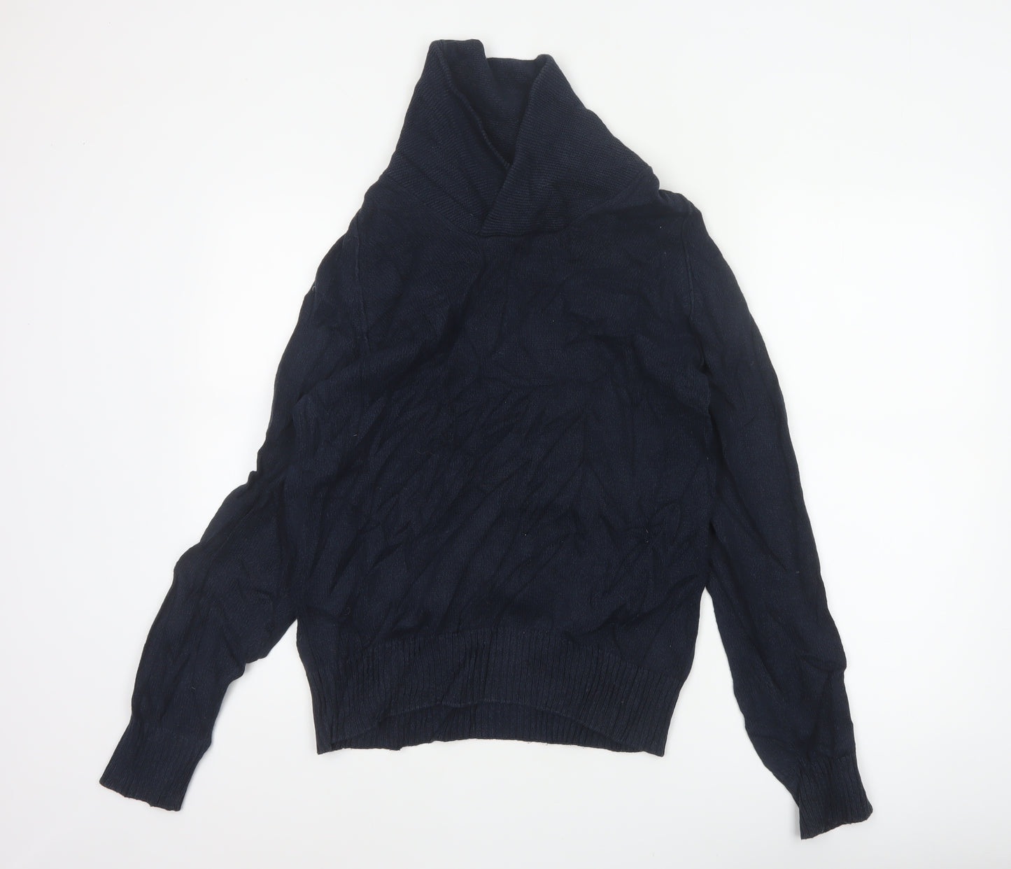 H&M LOGG Men’s Blue M Cable Knit Shawl Collar Cotton Jumper
