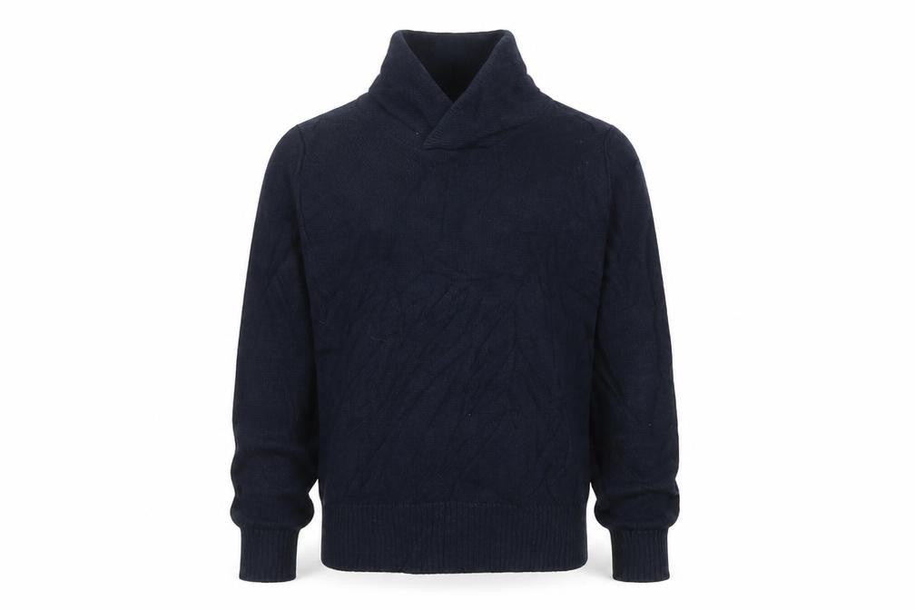 H&M LOGG Men’s Blue M Cable Knit Shawl Collar Cotton Jumper