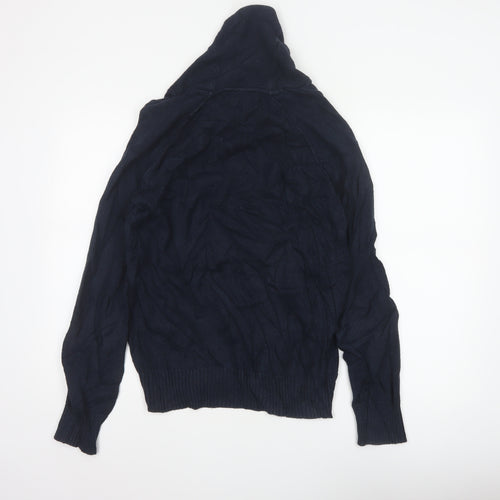 H&M LOGG Men’s Blue M Cable Knit Shawl Collar Cotton Jumper