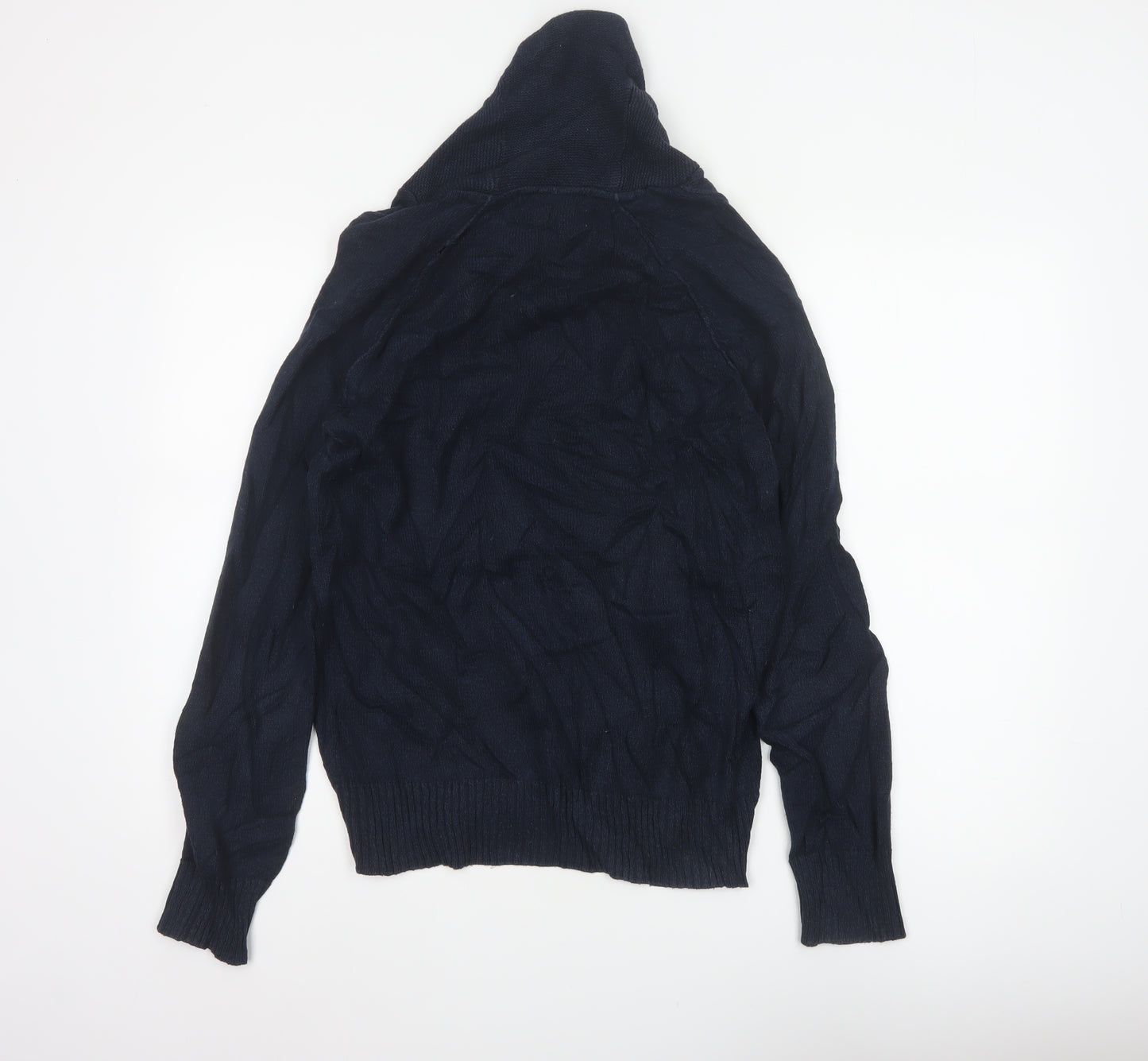 H&M LOGG Men’s Blue M Cable Knit Shawl Collar Cotton Jumper