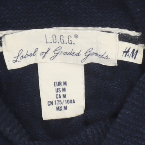 H&M LOGG Men’s Blue M Cable Knit Shawl Collar Cotton Jumper