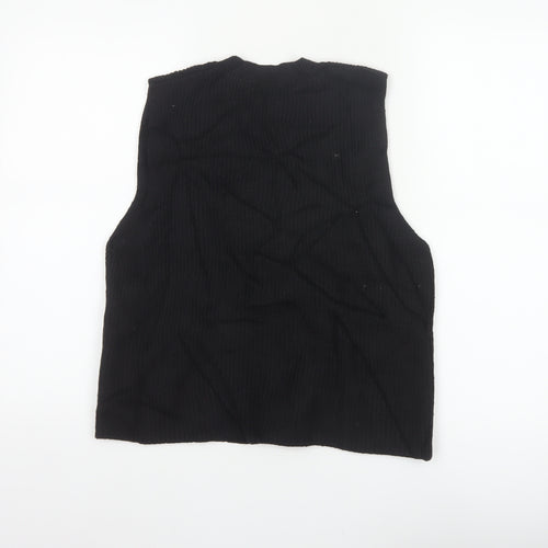 Zara Women Black UK 12 Cable-Knit V-Neck Sleeveless Jumper Vest