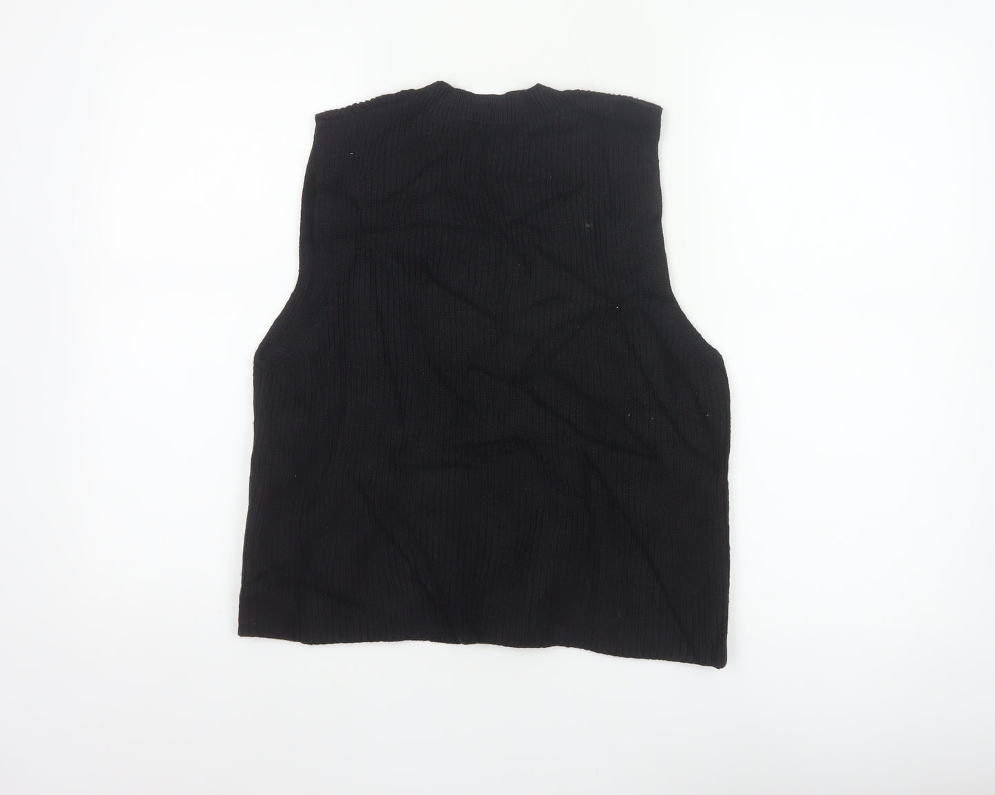 Zara Women Black UK 12 Cable-Knit V-Neck Sleeveless Jumper Vest