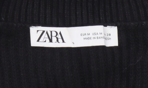 Zara Women Black UK 12 Cable-Knit V-Neck Sleeveless Jumper Vest